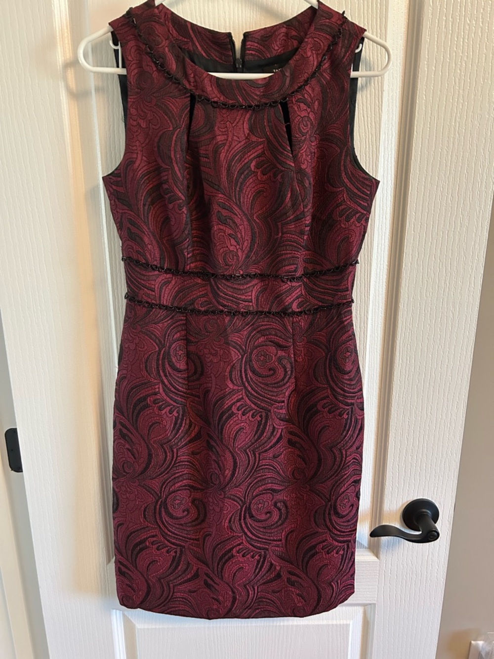 Tahari Elegant Burgundy Paisley Mini Dress